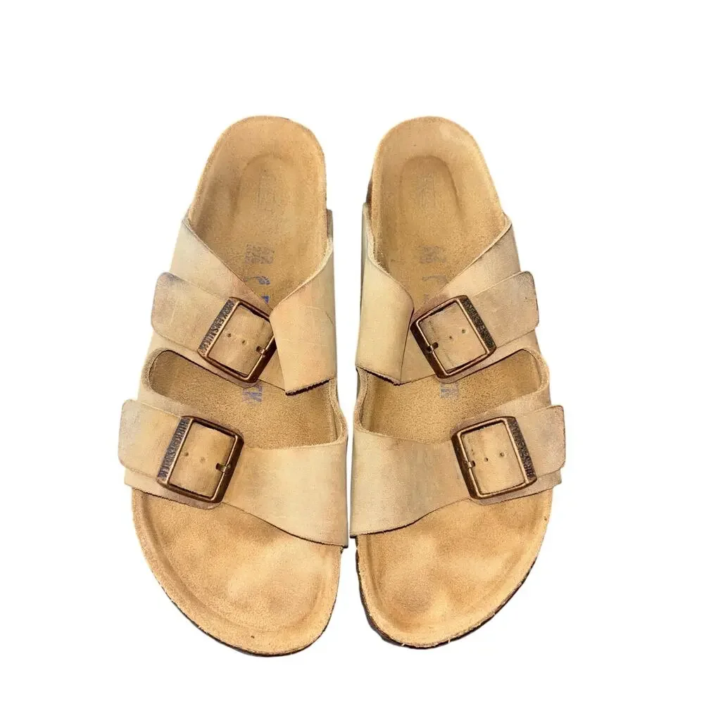 Birkenstock Arizona taupe suede slide-on sandals (size 42/women’s 11)